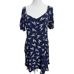 Maeve Anthropologie Navy Blue White Leaf Print Sweetheart Mini Dress Size 8